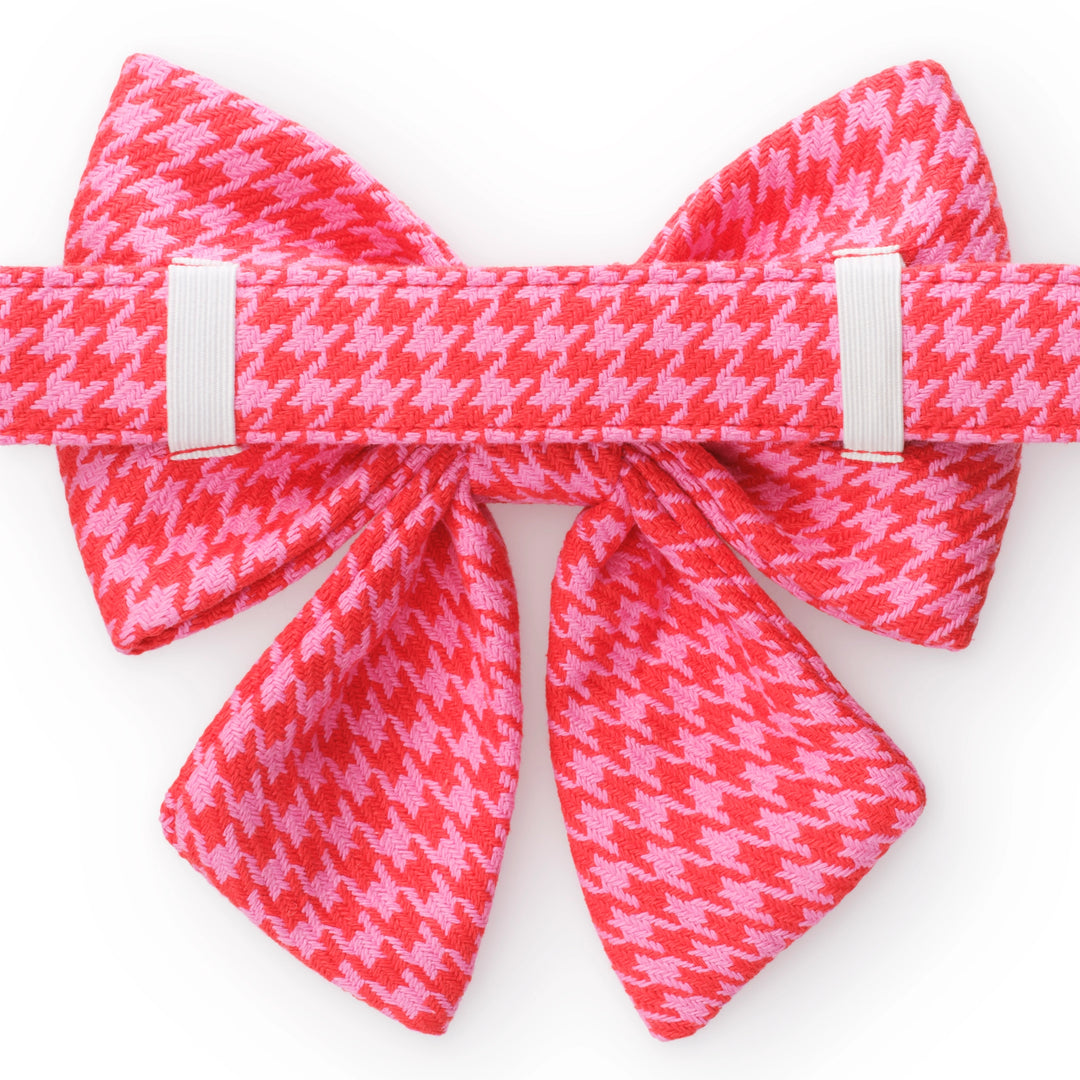 Pink and Red Houndstooth Lady Dog Bow