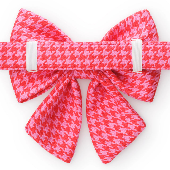 Pink and Red Houndstooth Lady Dog Bow