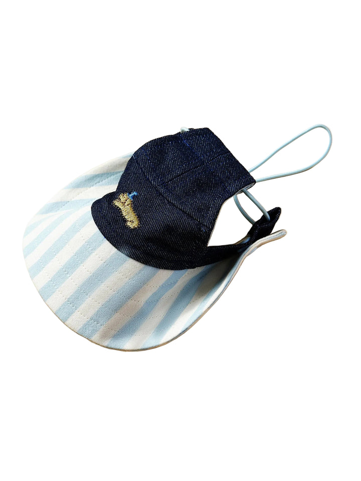 Baby Blue Striped Brim and Denim Dog Hat