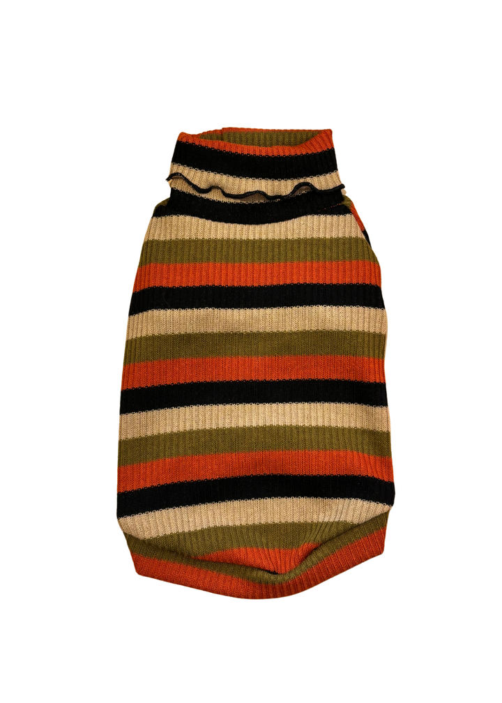 Orange Black Striped Ruffle Turtleneck