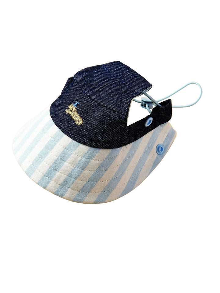 Baby Blue Striped Brim and Denim Dog Hat