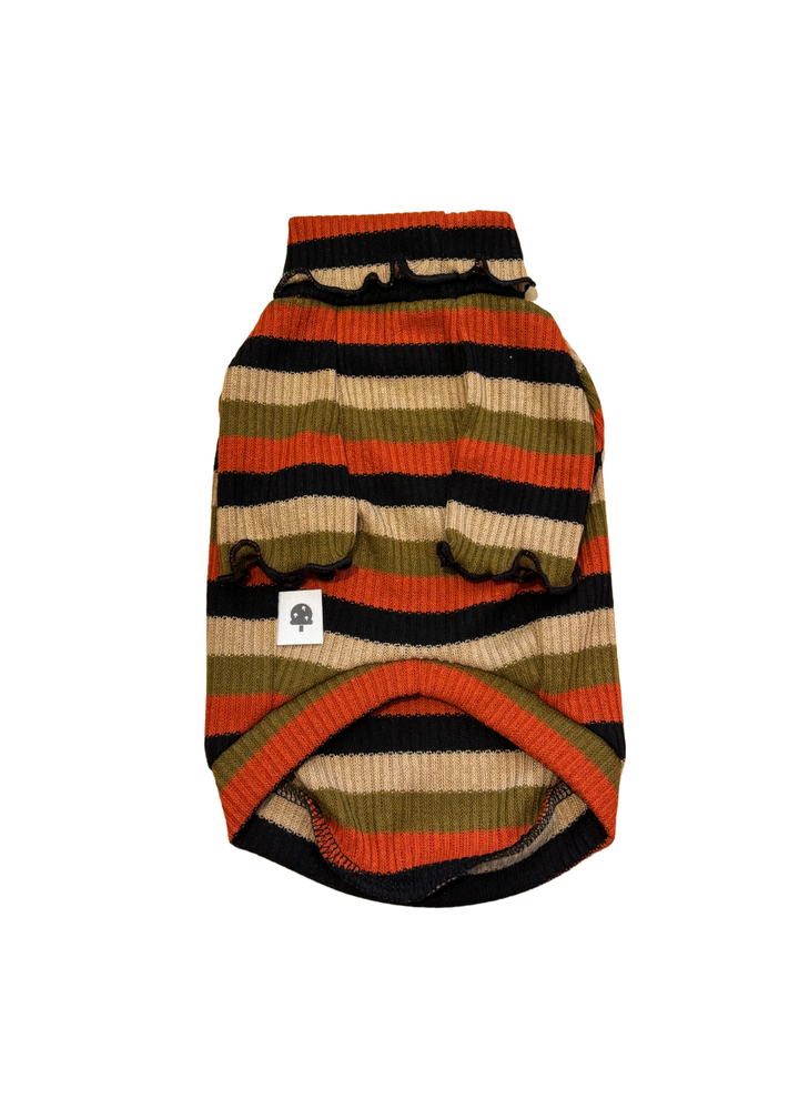 Orange Black Striped Ruffle Turtleneck