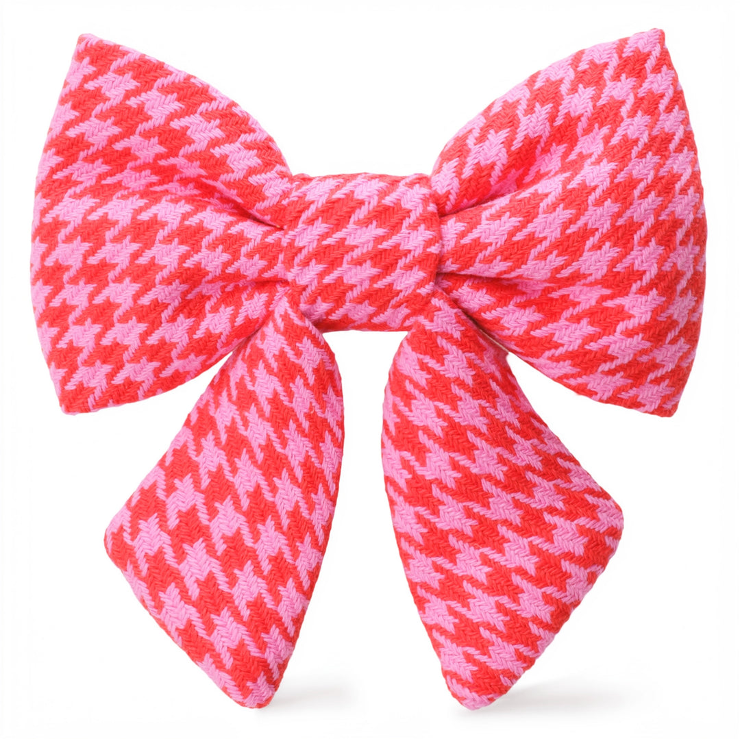 Pink and Red Houndstooth Lady Dog Bow