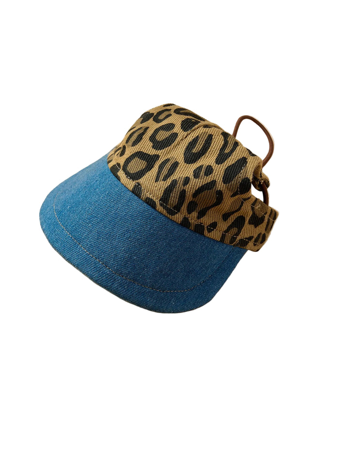 Leopard Print and Denim Dog Visor Hat