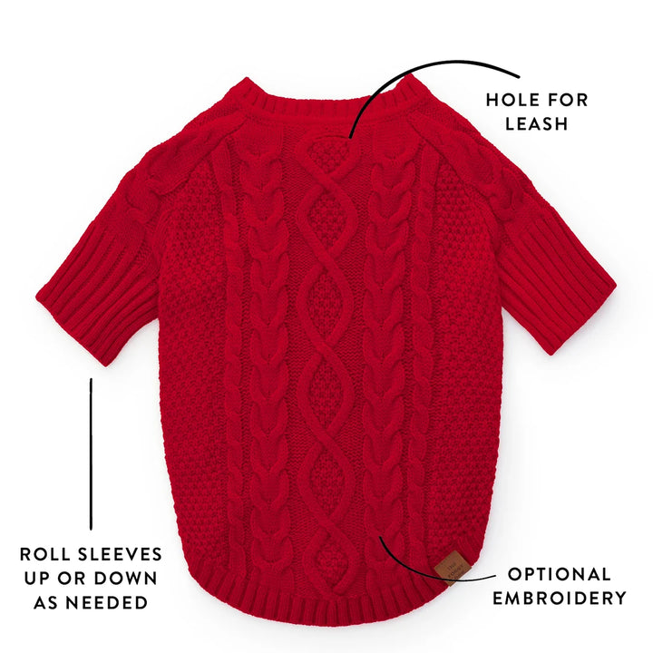 Red Cable Knit Dog Sweater
