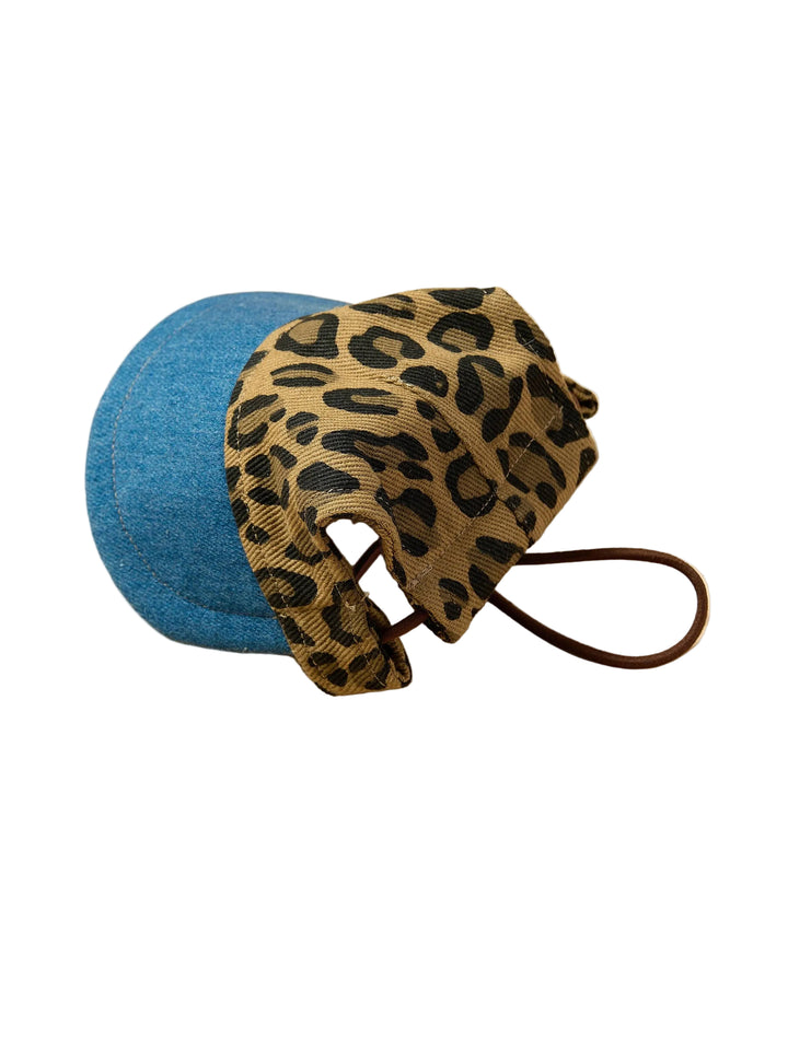Leopard Print and Denim Dog Visor Hat