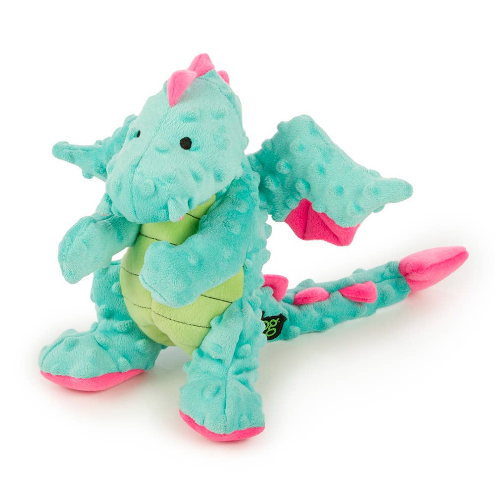 GoDog- Dragon w/Chew Guard Plush Dog Toy Blue Large