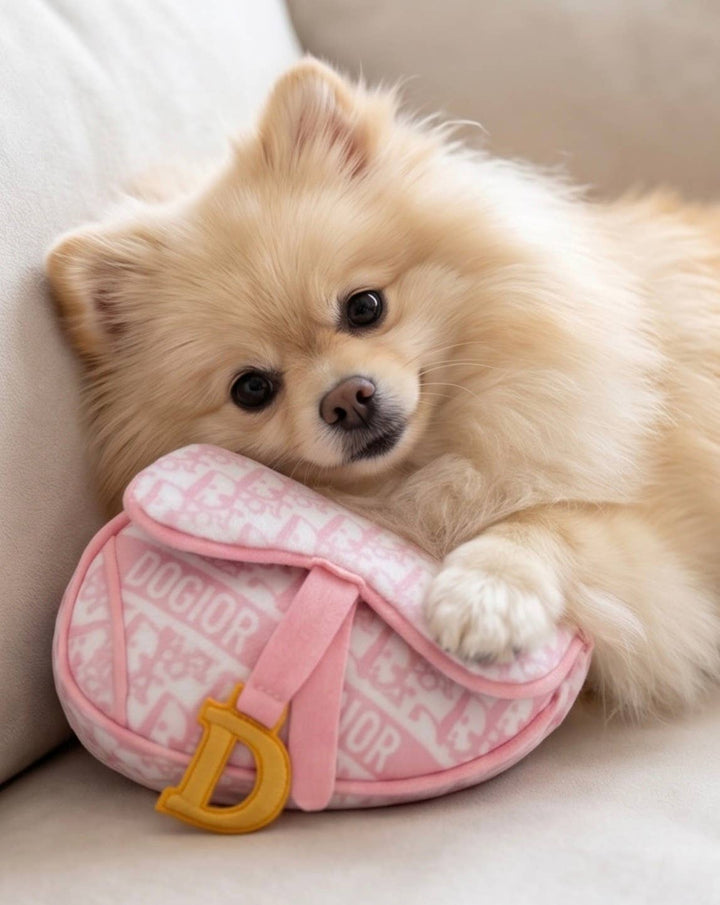 Pink Dogior Saddle Bag Squeaker Plush Dog Toy