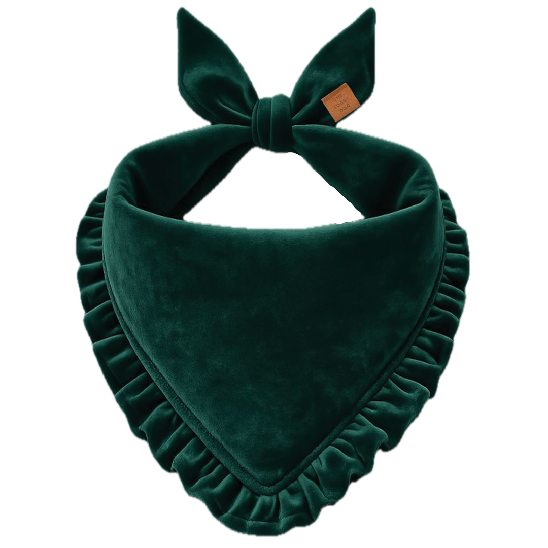 Forest Green Velvet Ruffled Dog Bandana