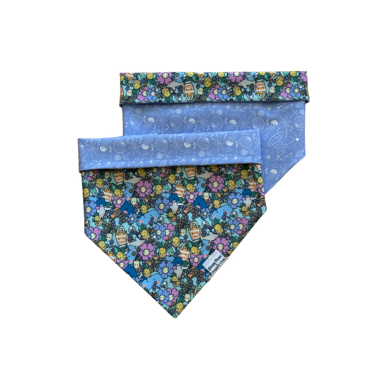Summer Floral + Blue Seaside Reversible Bandana