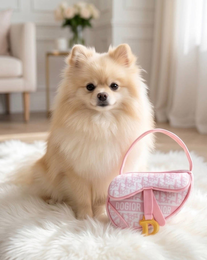 Pink Dogior Saddle Bag Squeaker Plush Dog Toy