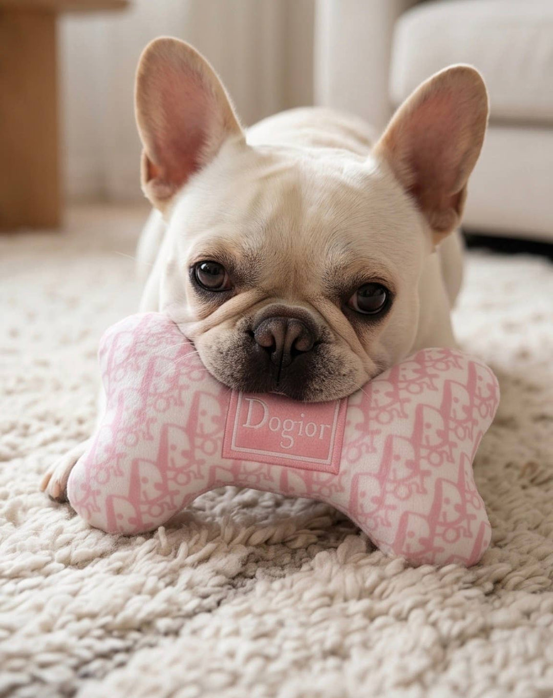 Pink Dogior Bone Plush Squeaker Dog Toy