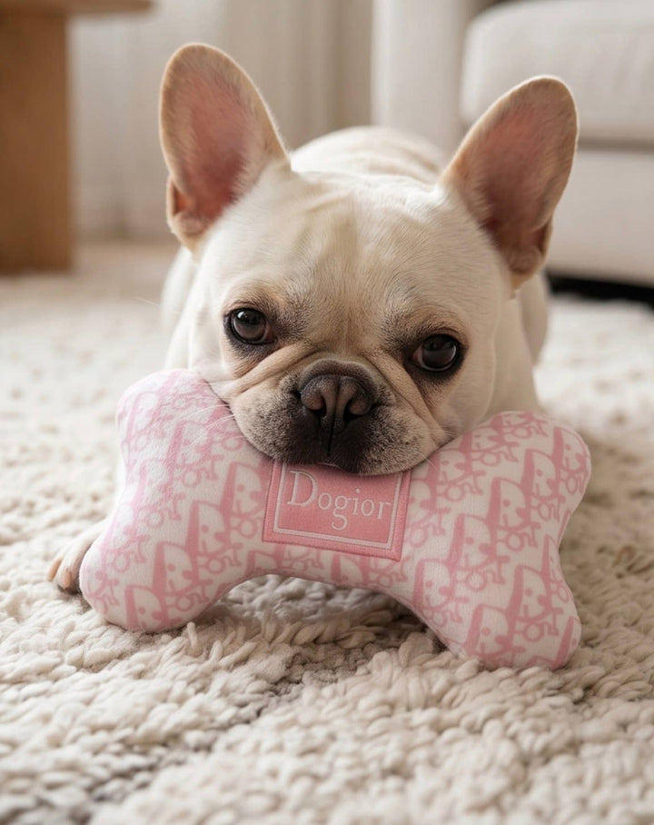 Pink Dogior Bone Plush Squeaker Dog Toy