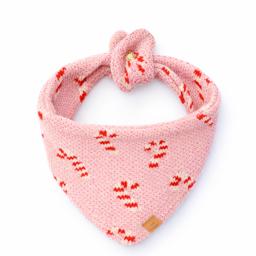 Pink Candy Canes Knit Dog Bandana
