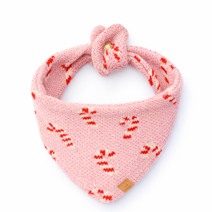 Pink Candy Canes Knit Dog Bandana