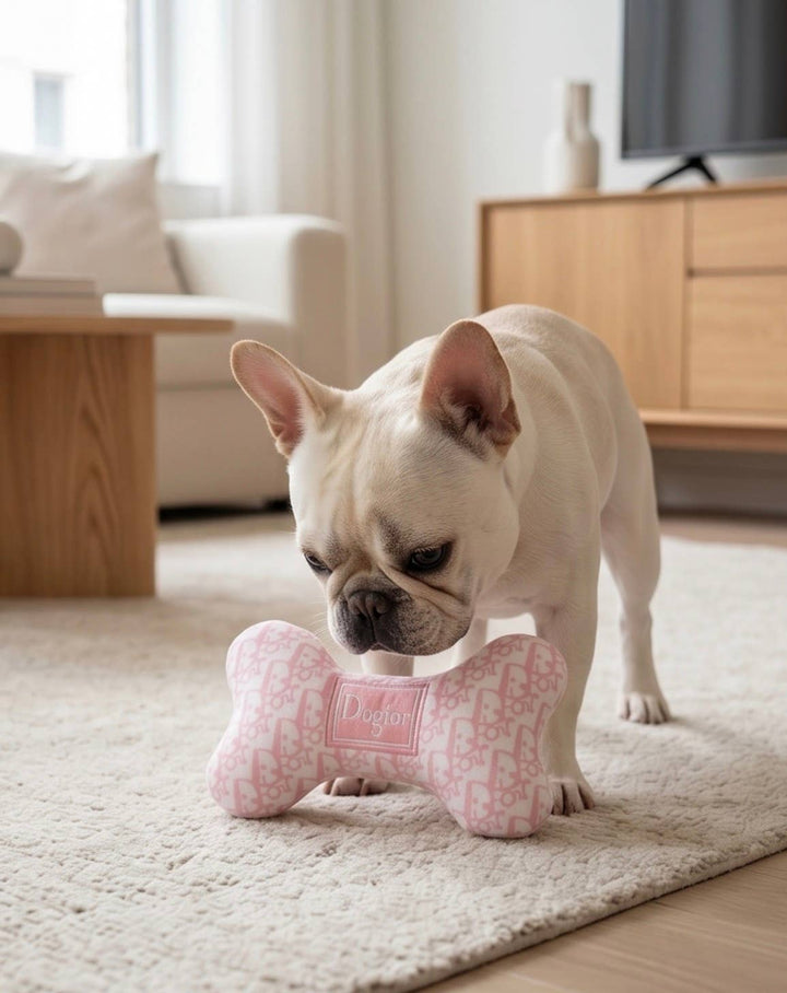 Pink Dogior Bone Plush Squeaker Dog Toy
